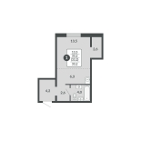 Студия, 33.2 м², жилая: 33.2 м², кухня: 6.3 м²
