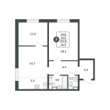 3-комнатная, 66 м², жилая: 43.8 м², кухня: 5.5 м²