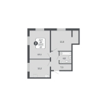 2-комнатная, 60 м², жилая: 60 м², кухня: 12.2 м²