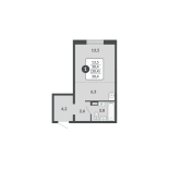 Студия, 30.4 м², жилая: 30.4 м², кухня: 6.3 м²