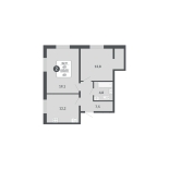 2-комнатная, 60 м², жилая: 60 м², кухня: 12.2 м²