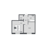 2-комнатная, 38.9 м², жилая: 38.9 м², кухня: 4.4 м²