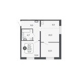 3-комнатная, 52.9 м², жилая: 52.9 м², кухня: 5.5 м²