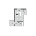 Студия, 33 м², жилая: 33 м², кухня: 6.3 м²