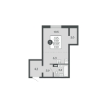 Студия, 33 м², жилая: 33 м², кухня: 6.3 м²