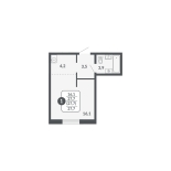 Студия, 27.7 м², жилая: 27.7 м², кухня: 4.2 м²