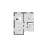 2-комнатная, 57.4 м², жилая: 57.4 м², кухня: 12.2 м²