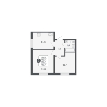 2-комнатная, 48.7 м², жилая: 48.7 м², кухня: 11.1 м²