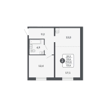 2-комнатная, 53.6 м², жилая: 53.6 м², кухня: 10 м²
