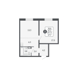 2-комнатная, 47.7 м², жилая: 47.7 м², кухня: 6.3 м²