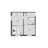 3-комнатная, 52.9 м², жилая: 52.9 м², кухня: 5.5 м²