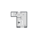 Студия, 27.7 м², жилая: 27.7 м², кухня: 4.2 м²